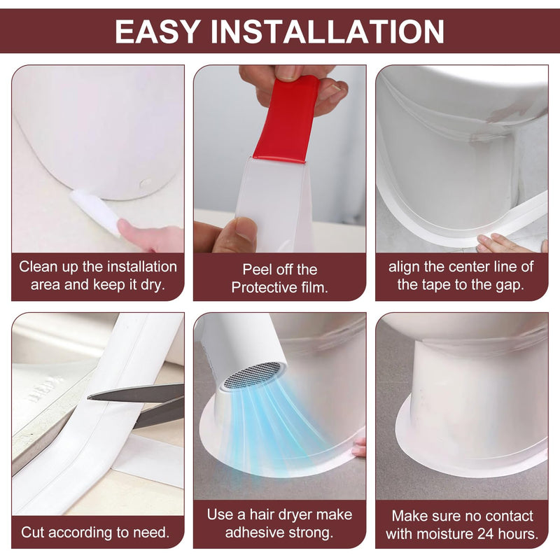 White Caulk Tape Sealant Strip 1 Rolls Waterproof Self Adhesive Caulk Tape Tub and Wall Sealing Strip PVC Caulk Strip Toilet Caulk for Bath & Kitchen Shower Corner Sink Edge Toilet Base