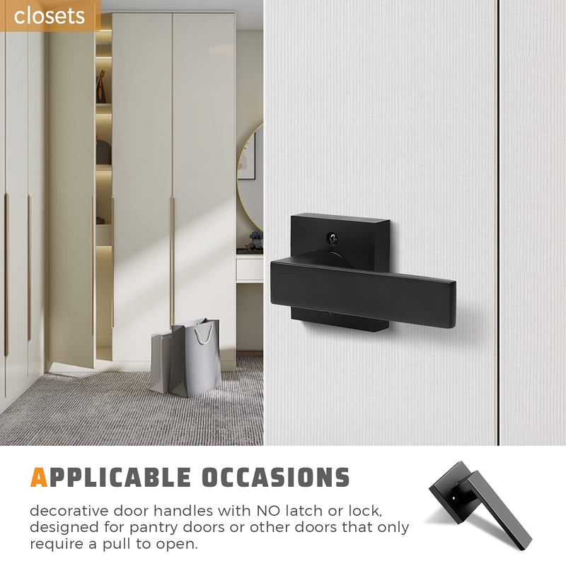 KNOBWELL Dummy Door Handles 4 Pack, Interior Door Knob, Heavy Duty 0.93 lb Non-Turning Right/Left Square Door Handle Levers Black