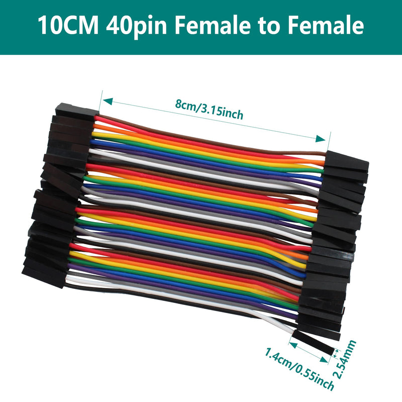 40pcs 10cm Dupont Wire Female to Female 40pin Breadboard Jumper Wires Multi-Color Ribbon Cable Line Connector 40pin(F/F)