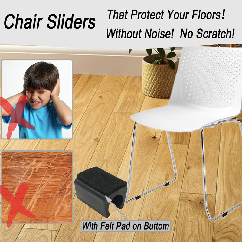 Rectangle U Shaped Chair Leg Tips Cap with Felt Pads,Furniture Feet Protector Slide Smoothly Glides,Protect Hardwood Floor No Scratches No Noise,Fit 14mm(9/16inch) Diameter Tubular Legs (Black 32PCS) 14mm(9/16inch)-Diameter 32pack-black