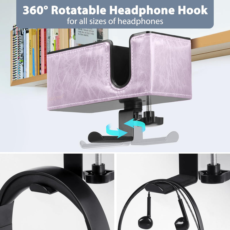 Desk Cup Holder Clip on Pen Holder Headphone Hanger Headset Stand Rotatable Clamp Hook Under Desk (Violet) Violet