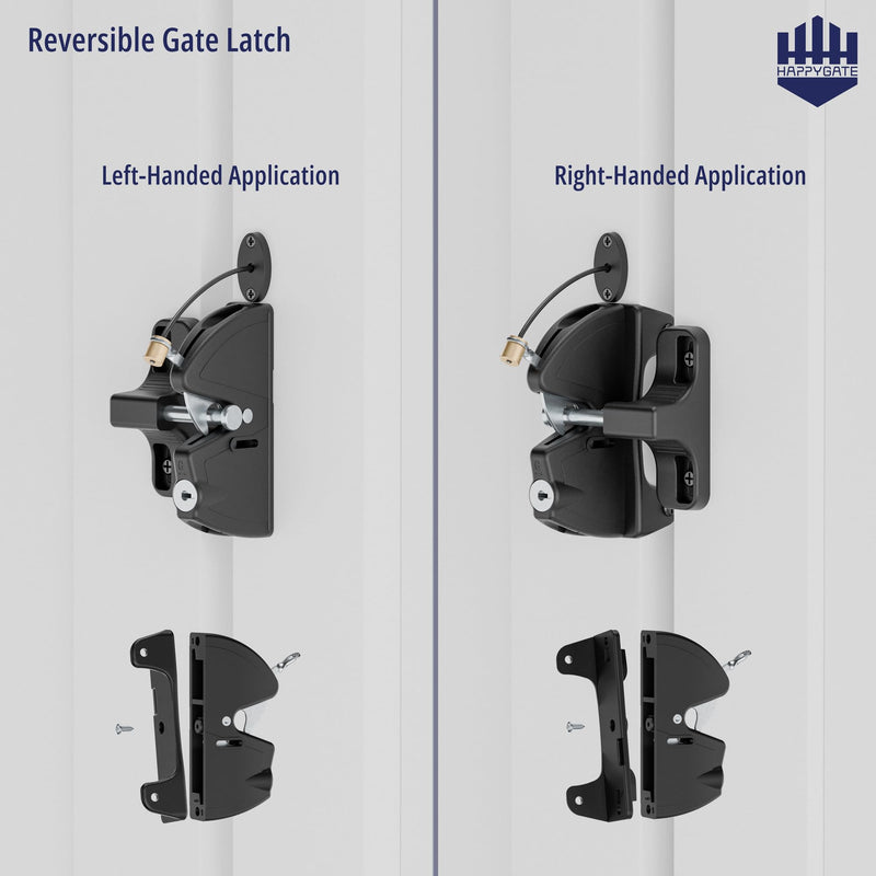 Key Lockable Two Sided Gate Latch, Outdoor Fence Gate Lock Double Sided Gate Latch, 2 Way Gate Latch Lock with Spring Loaded Pull Cable, Fence Locks for Outdoor Gates Metal, Wood Fence