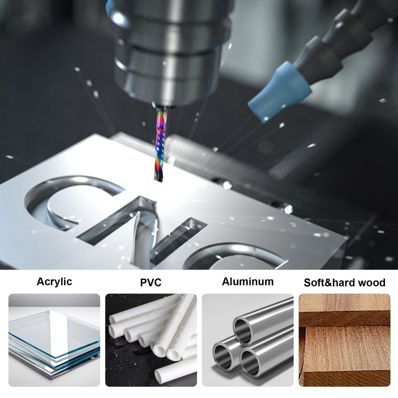 O Flute Router Bits 1/8 Inch Shank, Solid Carbide Down Cut End Mill with DLC Coating, Single Flute CNC Router Bit for Aluminium, Plastic, MDF, Wood and Acrylic, Pack of 10
