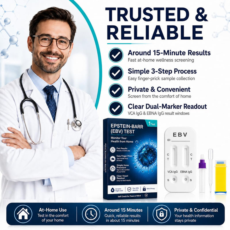 Epstein-Barr (EBV) At-Home Test Kit, Convenient Finger Prick Self-Check Set, No Professional Lab Appointment Needed, Simple Home Health Monitoring Supplies