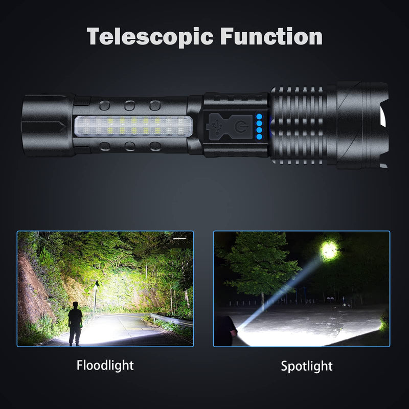Cinlinso Flashlight High Lumens Rechargeable 2 Pack, 990000 Lumen Super Bright Led Flashlights with 7 Light Modes, IPX6 Waterproof, Powerful Handheld Flash Light for Camping Home Emergencies