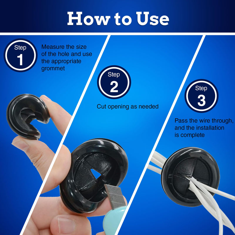 New Age America® 52pcs Rubber Grommets Kit | 5/8 Inch to 1-1/2 Inch | 6 Sizes | Black Wire Grommets | Firewall Hole Plug | Double Sided Round Rubber Hole Plug | 5/8", 13/16", 7/8", 1", 1-3/16", 1-1/2" 52 PCS | Drill Hole
