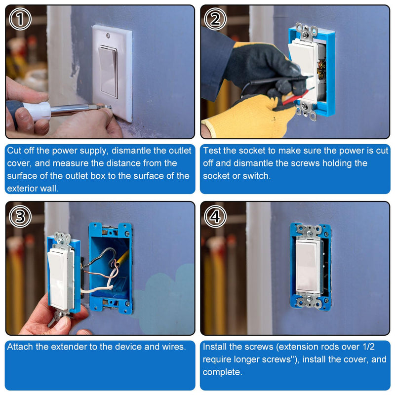 6pcs 1/2" Single Gang Receptacle Outlet Box Extenders, Electric Outlet Extender Box with 12 Screws Receptacle Extender for Electric Box and Electric Outlet Switches (Blue)