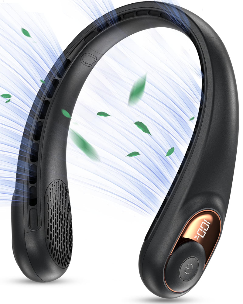 KIDEE Neck Fan, Portable Bladeless Neck Fans, Upgrade 360° Airflow, Super Quiet, 3 Speeds, 4000mAh Personal Wearable Neck Fan, Upgraded Cooling Air Volume USB Rechargeable Hands Free Fan Dark-black