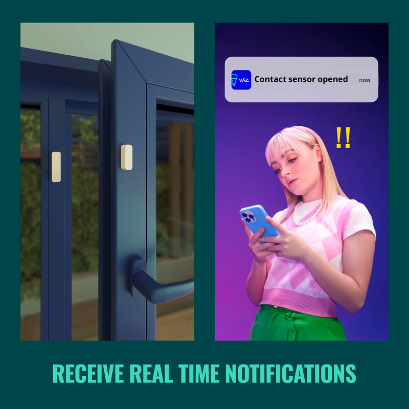 WiZ Connected Contact Sensor 2-Pack - Home Monitoring, Home Automation, Real-Time Alerts, Light Alarms, Easy Setup 2 Pack