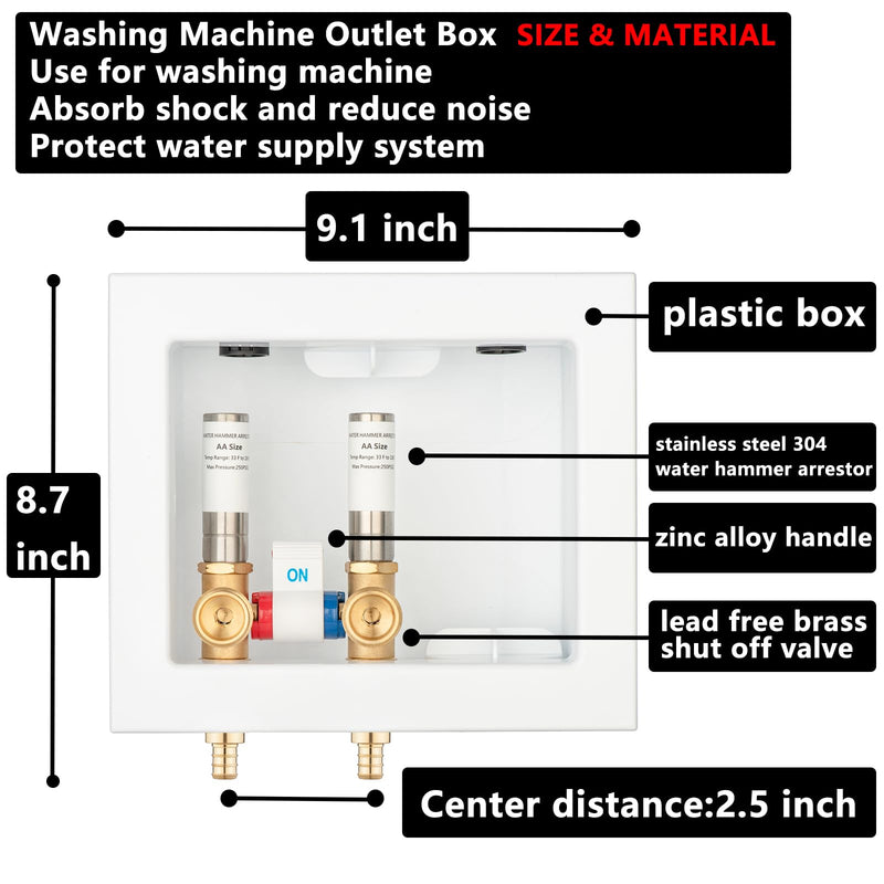 (1 Pack) Lidertik Washing Machine Outlet Box Crimp PEX-B, Single Control Valve with Stainless Steel Hammer Arrestors, Inlet 1/2 inch PEX-B F1807 Crimp Barb x Outlet 3/4 inch Male Thread LI-XYJH-621-M SS-Crimp PEX-B