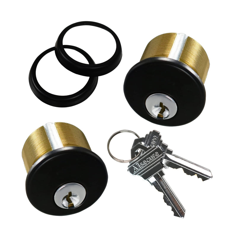 Brass Mortise Cylinder Lock，Commercial storefront Door Lock Mortise cylinders Compatible with Adams Rite, Kawneer, and Vistawall deadbolts. Comes in Black, 4-Pack ，with Matching Keys. 2 Set,Keyed Both Sides