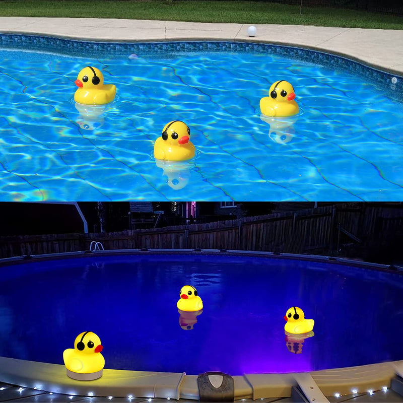 Solar Floating Pool Lights, 3" Duck Floating Pool Lights Solar Powered, IP68 Waterproof Glow in The Dark Pools Light That Float for Patio, Pond, Spa, Hot tub, Garden Party Decor - 4PCS 4
