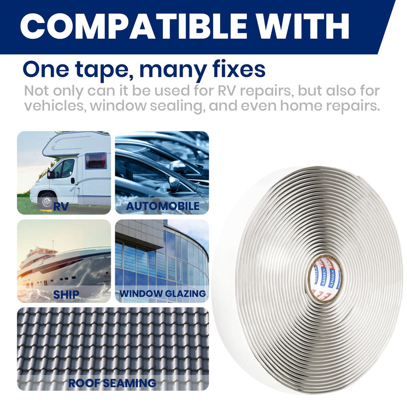 ADHES Premium Butyl Sealant Tape 1" x 30 'x 1/8" White Butyl Rubber Sealant Tape for RVs, Vehicles, Marine and Home Repair – Ideal for Headlights, Windows, Doors, and Windshields 1" x 1/8" x 30'