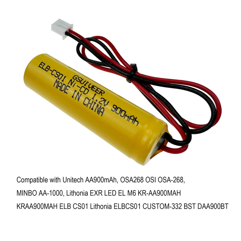 ELB-CS01 1.2 Volt Emergency Exit Battery Ni-CD 1.2v 900mAh Exit Sign Light Batteries Compatible with Unitech AA900mAh OSA268 ELB CS01 Lithonia EXR LED EL M6 Custom-322 (6 Pack)