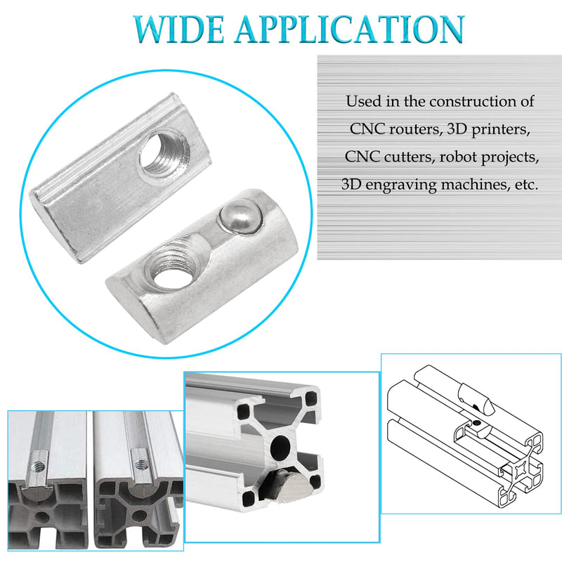 20Pcs 4040 Series M5 T Slot Nuts Roll-in Spring Nuts,Carbon Steel T-nut with Ball,for 4040 Series Aluminum Extrusion Profile Rail,with 8mm Slot 4040,M5