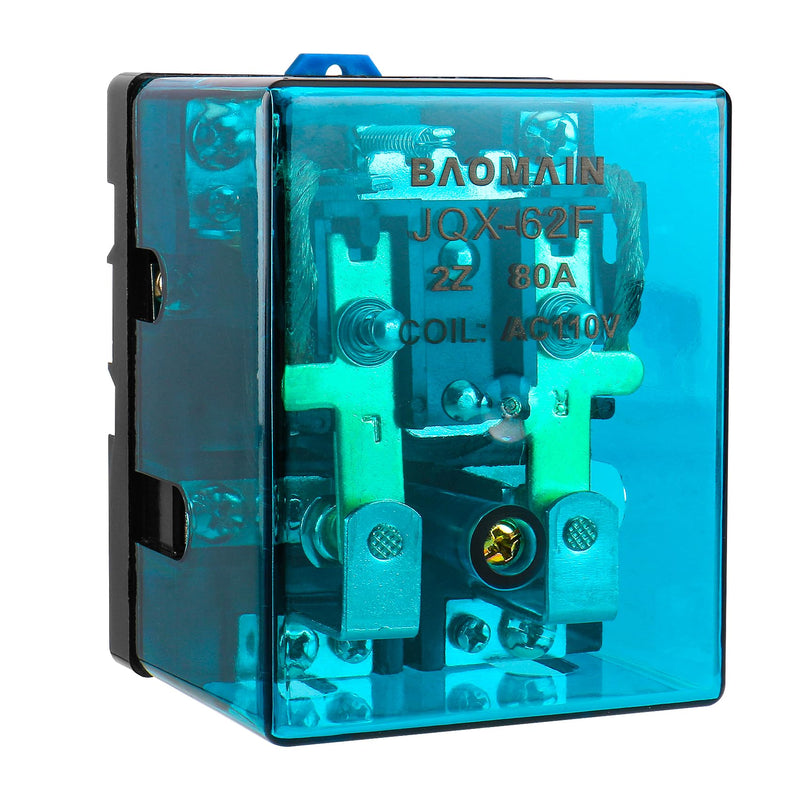 Baomain High Power Relay JQX-62F-2Z 110V AC 80A DPDT 2NO 2NC Electronmagnetic Relay, 35mm Rail Mount