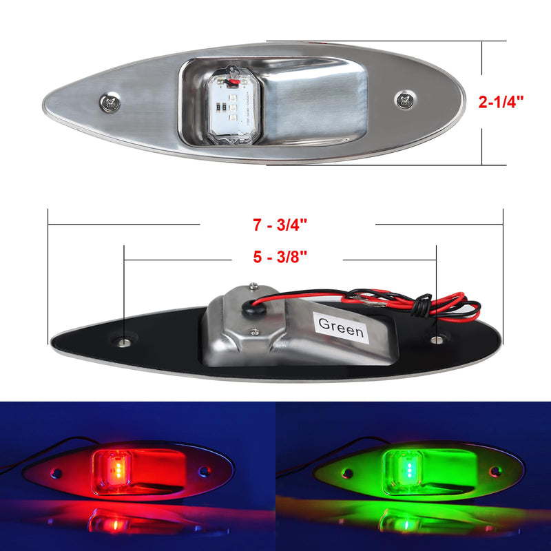 Boat Navigation Lights, 12V Marine LED Teardrop Side Bow Light | Stainless Steel Waterproof Navigation Signal Lamp, 2NM Night Visibility Warning Light for Yacht, Pontoon & Small Boats