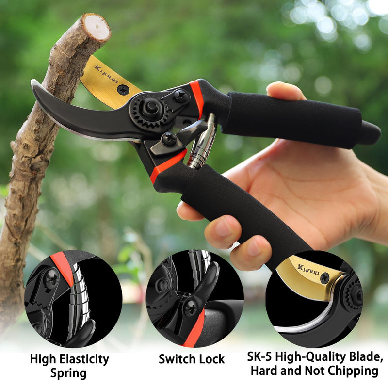 Kynup 3Pack Pruning Shears, Garden Shears, Pruning Shears for Gardening, Gardening Shears, Garden Scissors, Garden Clippers, Gardening Tools with Gloves, Stainless Steel, Soft Grip Handle