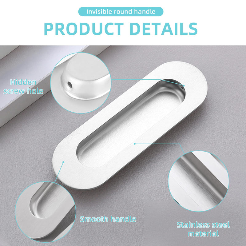 Sliding Pocket Door Hidden Handle, 304 Stainless Steel Pocket Door Hardware, Recessed Flush Finger Pulls, Heavy Duty Edge Pull with Pop Out Ring Pull (Silver, 6 inch) Silver