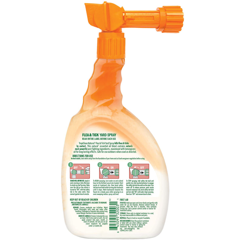 TropiClean Natural Flea & Tick Yard Spray, 32oz - Made in USA - Flea & Tick Spray for Yard - Kills up to 99% of Fleas, Ticks, Larvae, Eggs, Mosquitoes by Contact – 5,000 sq/ft Coverage - PawsPlanet Australia
