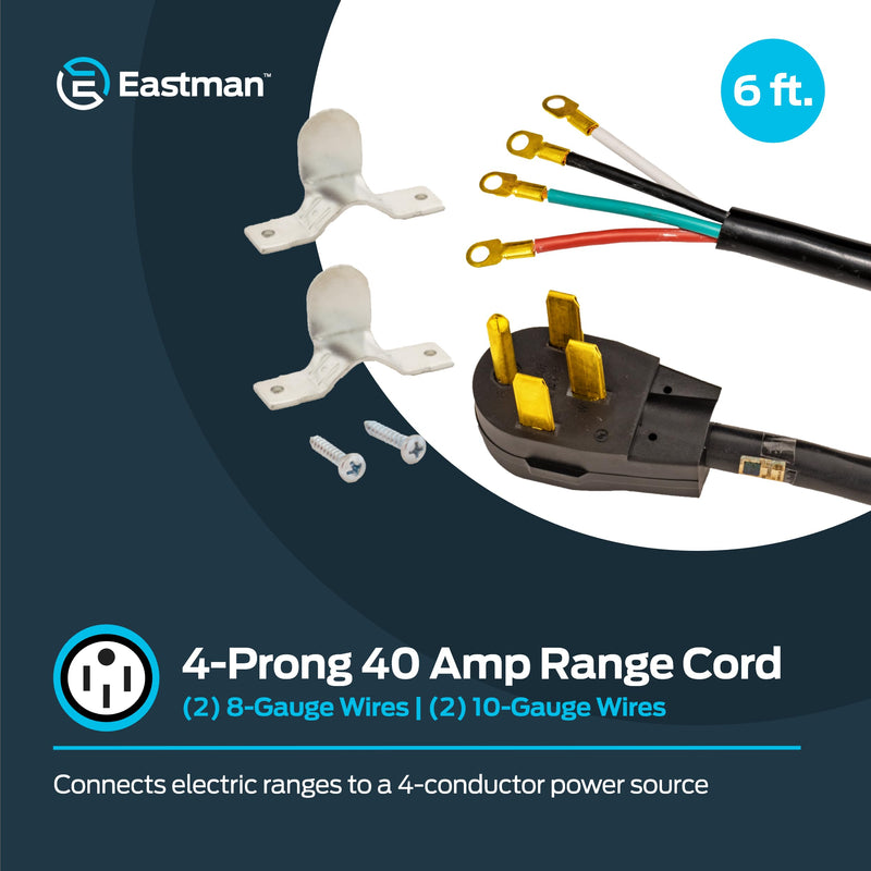 Eastman 6 Feet Electric Range Cord, 40 Amps 4-Prong Wire, 61273 6 ft.