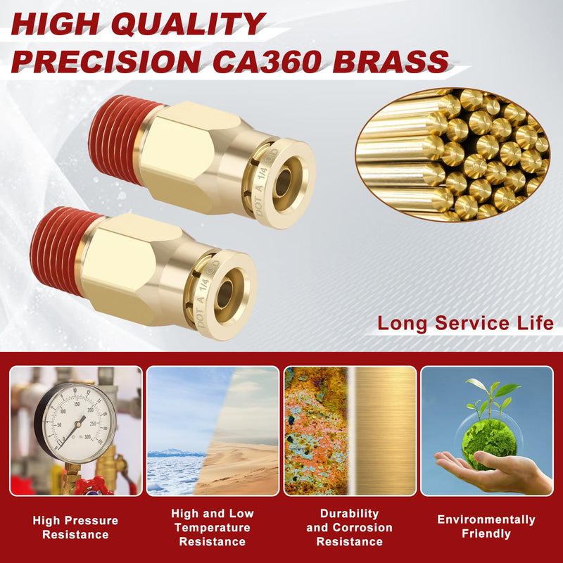 1/4" Quick Push to Connect Fittings Brass Union Straight Joint DOT Approved 1/4" Tube OD x 1/8" NPT Thread Air Line Adapter Air Suspension Kit for Truck Trailers and Air Brake System 4pcs 1/4"OD × 1/8"NPT Thread Male Straight-4pcs