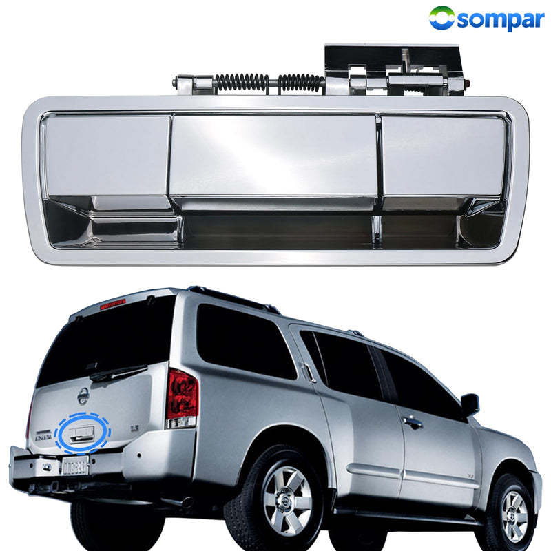 Rear Tailgate Window Release Handle Assembly w/o Camera Compatible with 2004-2013 Nissan Armada Replaces 90606-ZZ90E Chrome without camera