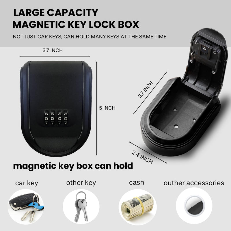 Magnetic Key Holder Under Car,Magnetic Key Box with Combination Lock, Hide Spare Key Outside,Waterproof Magnetic Key Hider Outdoor for Hiding for Vehicles Outdoor Black