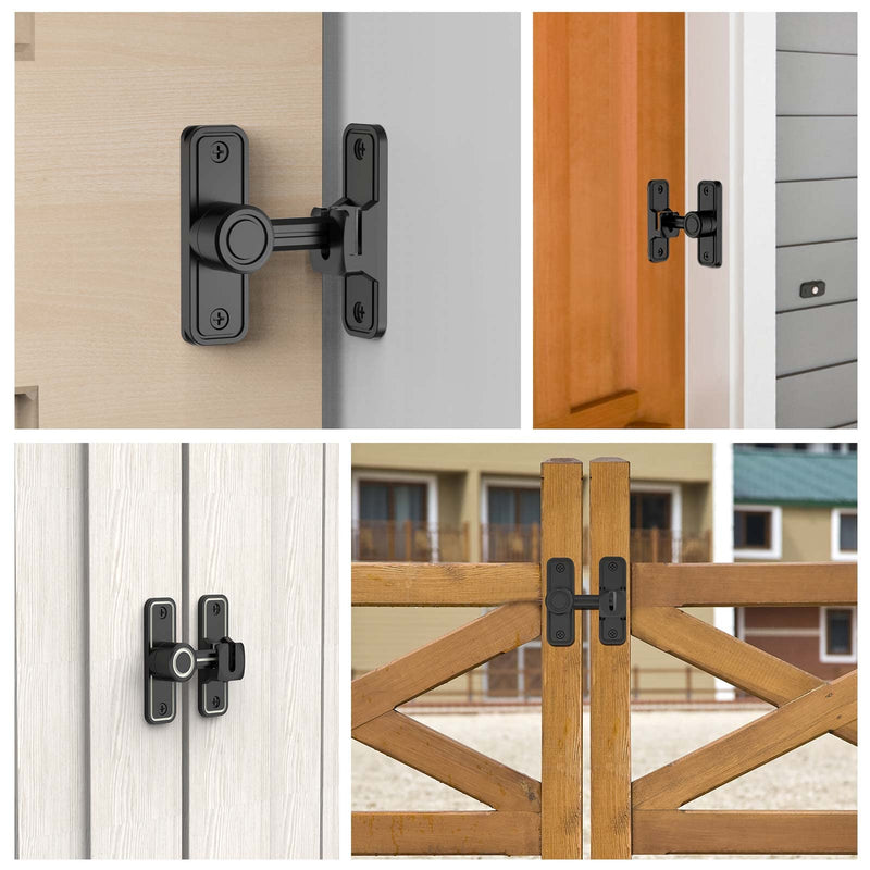 Sliding Barn Door Lock Hardware, 90 Degree Locks for Barn Doors, Flip Gate Latches for Barn, Garden, Bathroom, Outdoor, Garage, Window (Black) Black