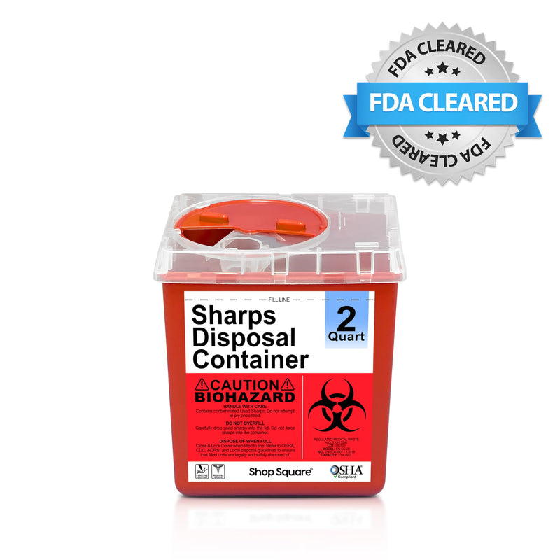 Sharps Containers for Home and Professional Use, 2 Quart Needle Disposal Container, Syringe Disposal for Home, Biohazard Containers