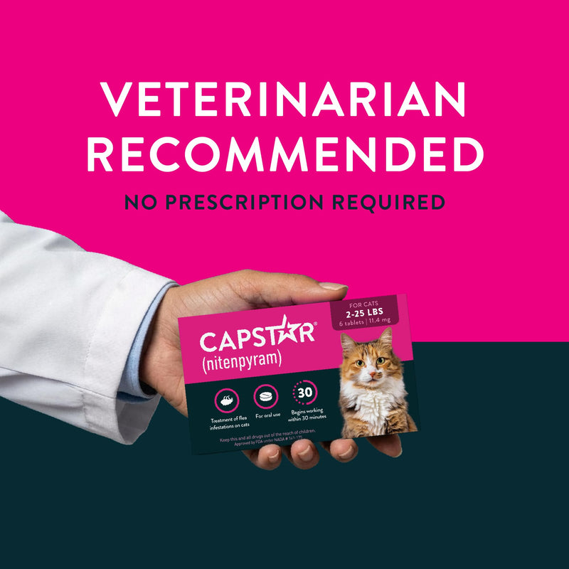 Capstar (nitenpyram) Cat Flea Treatment, Fast-Acting Oral Flea Treatment for Cats 2-25 lbs, Vet-Recommended Medication Tablets Start Killing in 30 Minutes, 6 Doses 6 Count