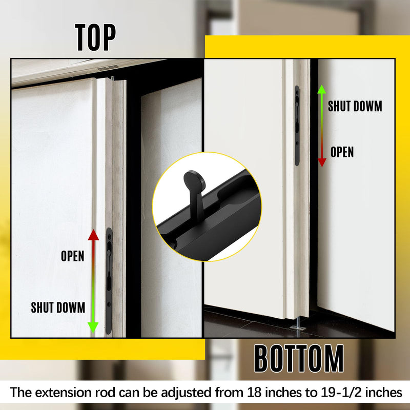 Blulu 2 Pcs 18 Inch Extended Flip Lever Flush Bolt for Double Door, Extra Long Heavy Duty French Door Locks Hardware (Black) Black