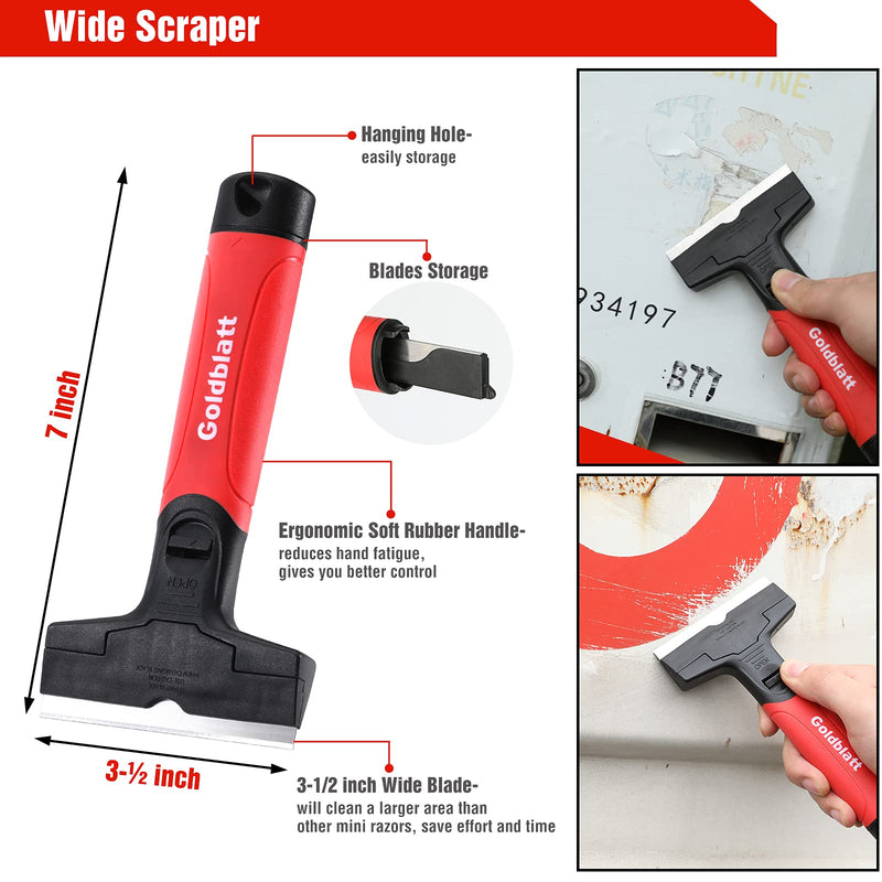 Goldblatt 2 Pieces Razor Blade Scraper with 20-piece Blades, Razor Scraper Tool, Razor Holder for Cleaning Glass Cooktop, Window, Decals, Stickers, Labels, Caulk, Adhesive, Paint Glue Removal