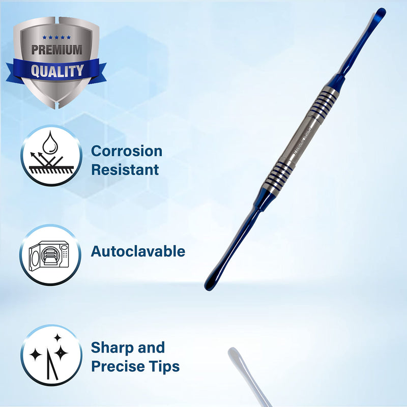 Periosteal Dental Elevator FREER Oral Implant Double Ended Instrument Sharp/Blunt Ends, O.R Grade Stainless Steel Hollow Handle Blue Titanium Coated Surgical Dental Ophthalmic Instruments