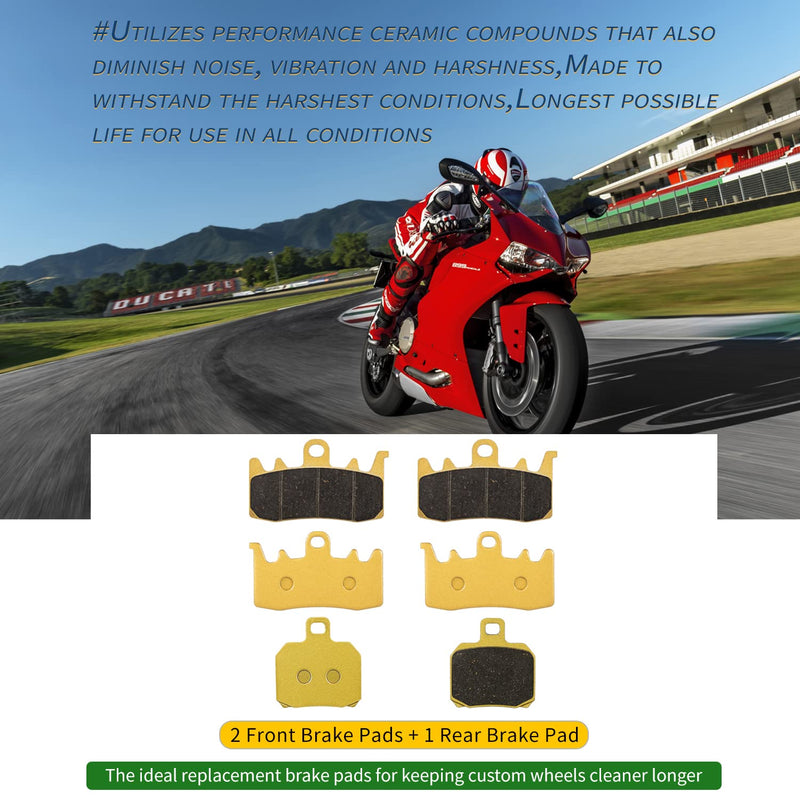 Sunluway Brake Pads for Ducati Panigale V2 / V2 Bomber 2019-2021/ Ducati Hypermotard 821 / SP 821 2013-2016 / Ducati Panigale 899 2014-2015 Front and Rear Replacement Ceramic Disc Brake Pads (3 Sets）
