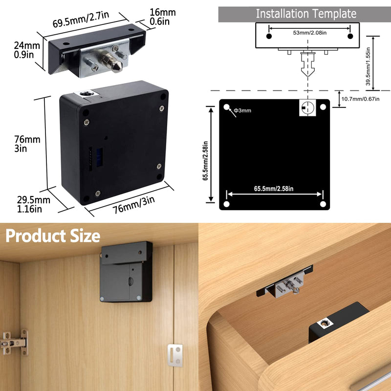 CODACE RFID Cabinet Lock, Smart NFC Electronic Locks for Wooden Cabinet Cupboard Pantry Drawer-2Pack 2