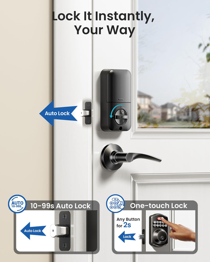 Veise Keyless Entry Door Lock with 2 Lever Handles - Electronic Keypad Deadbolt, Easy Installation Digital Smart Front Door Lock Set, Matte Black Door Lever