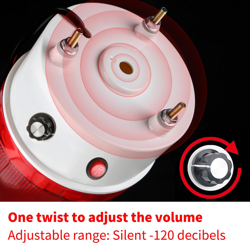 Industrial LED Rotating Warning Light, AC110V Red Strobe Light for Public Emergency Alarms, Siren Light with Volume Adjustment,with Plug, Buzzer (AC110V （Plug, Switch, Volume))