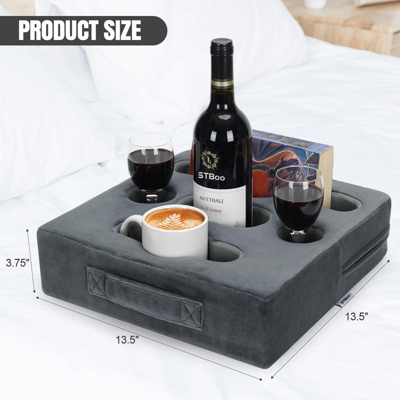 STBoo Couch Cup Holder Pillow - Sofa Drink Cup Holder Cozy Buddy | Bed Caddy Organizer Holds Remote, Snacks, Phones, Tablet | Waterproof Anti-Spill Sofa Beverage Tray for Car, Beach, RV, Boat (Grey) Grey-XL XL-13.5x13.5x3.75inch
