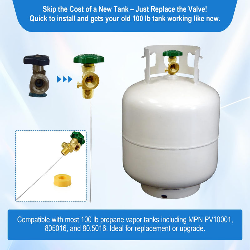 Propane Adapter,100LB Propane Vapor Tank Service Valve Coupler with Manual Bleeder Valve, POL Connection, Heavy Handle & 10.2" Dip Tube–Fits for Grills, Heaters, RVs, Fryers & Outdoor Propane Setups.