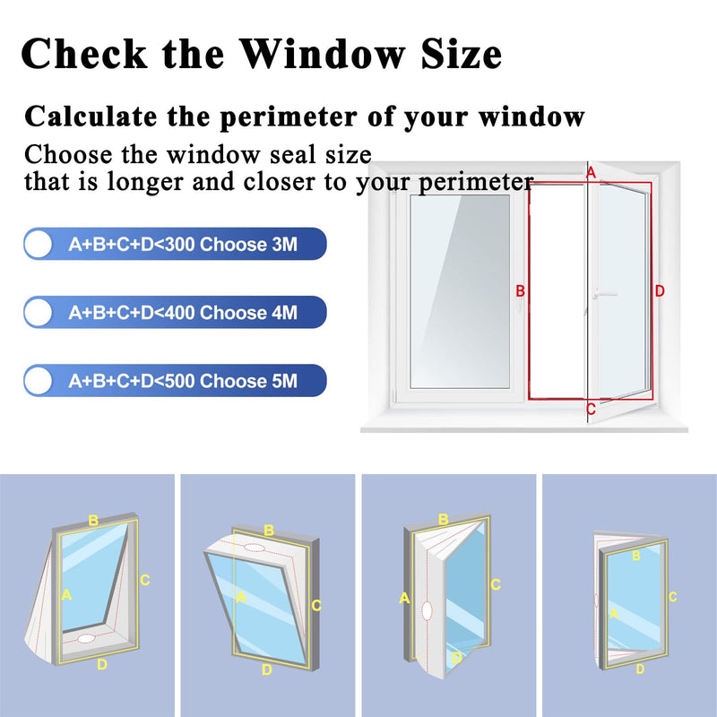 400CM(157") Window Seal Kit, Casement AC Window Vent Seal Kit, 100% Sealing Effect Waterproof Window Seal Kit, Easy Installation, Fit for Single&Dual Hose 1~6in Portable Air Conditioner, Tumbler Dryer White-4M(157")