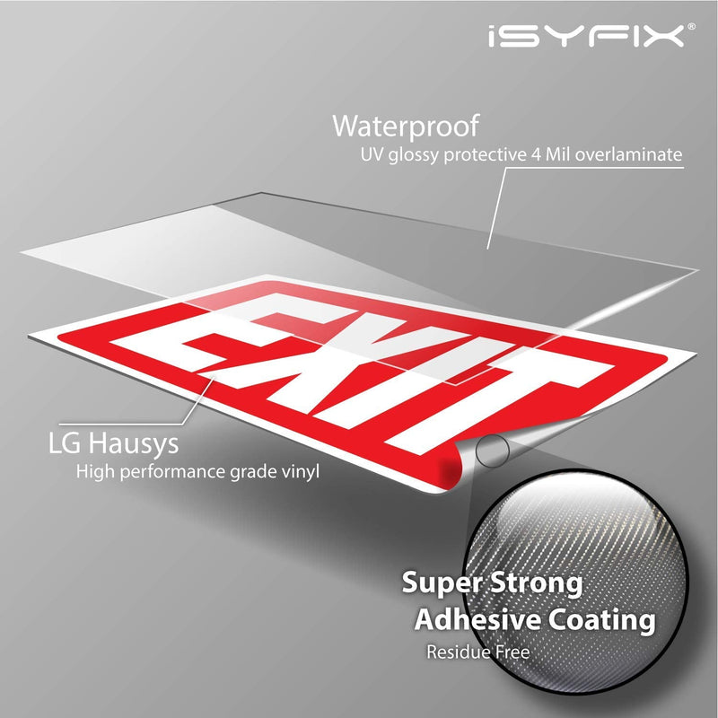 iSYFIX Exit Signs Stickers – 2 Pack 10x7 Inch – Premium Self-Adhesive Vinyl, Laminated for Ultimate UV, Weather, Scratch, Water and Fade Resistance, Indoor and Outdoor Sticker Red 2 Pk 10x7