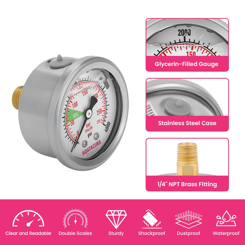 0-4000psi HEA Spraying Pressure Gauge with Tee Fitting, 1/4” NPT Connection, Compatible with Titan/Wagner Airless Sprayer, Replacement for Titan 0580495/580495