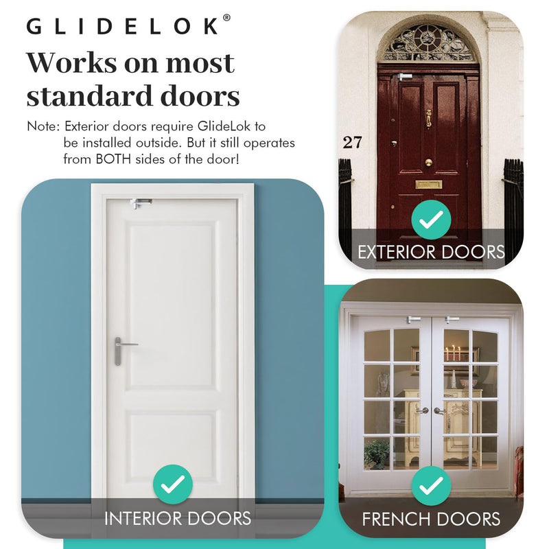 2 Pack – GlideLok Child Safety Door Top Lock | for Interior & Exterior Doors | Lock & Unlock from Both Sides | Stop Kids, Pets, Dogs & Cats from Opening Doors 2 Pack