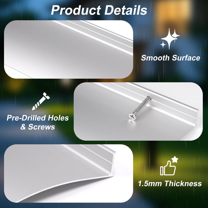 40" L Aluminum Door Rain Drip Guard Overhead, Extra Wide 4" W Door and Window Rain Deflector, Metal Door Drip Cap for Exterior Doors Window Top Roof (Silver, 1pcs) 40 Inches-1pcs Silver