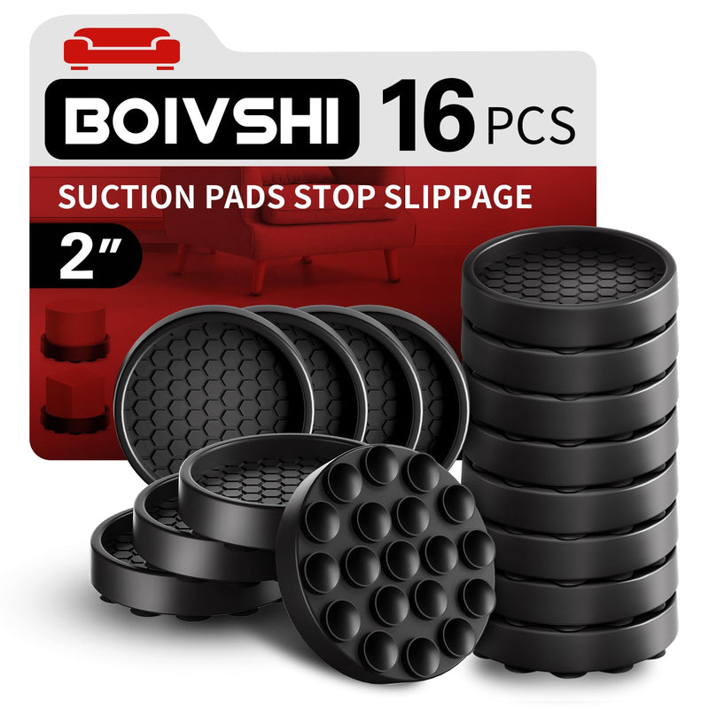 16 Pcs Furniture Coasters for Hardwood Floors, BOIVSHI Round Furniture Grippers for Hardwood Floors, 2” Furniture Pads Non Slip, No Slide Furniture Cups Floor Protector for Bed Couch Stoppers (Black) Black 2" x 2" - 16 Pcs