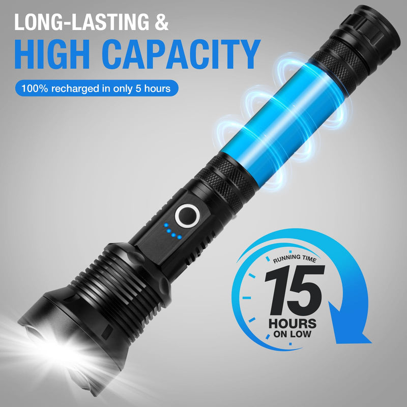 Rechargeable LED Flashlight High Lumens, 99,000 Lumens Super Bright Flashlights with 8 Modes & Waterproof, Powerful Handheld Flash Light for Home Camping Hiking