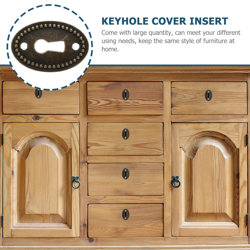 20PCS Oval Antique Brass Decorative Keyhole Cover Plate Keyhole Escutcheon Plate for Cabinet Door Drawer Chest Drawer Furniture Hardware