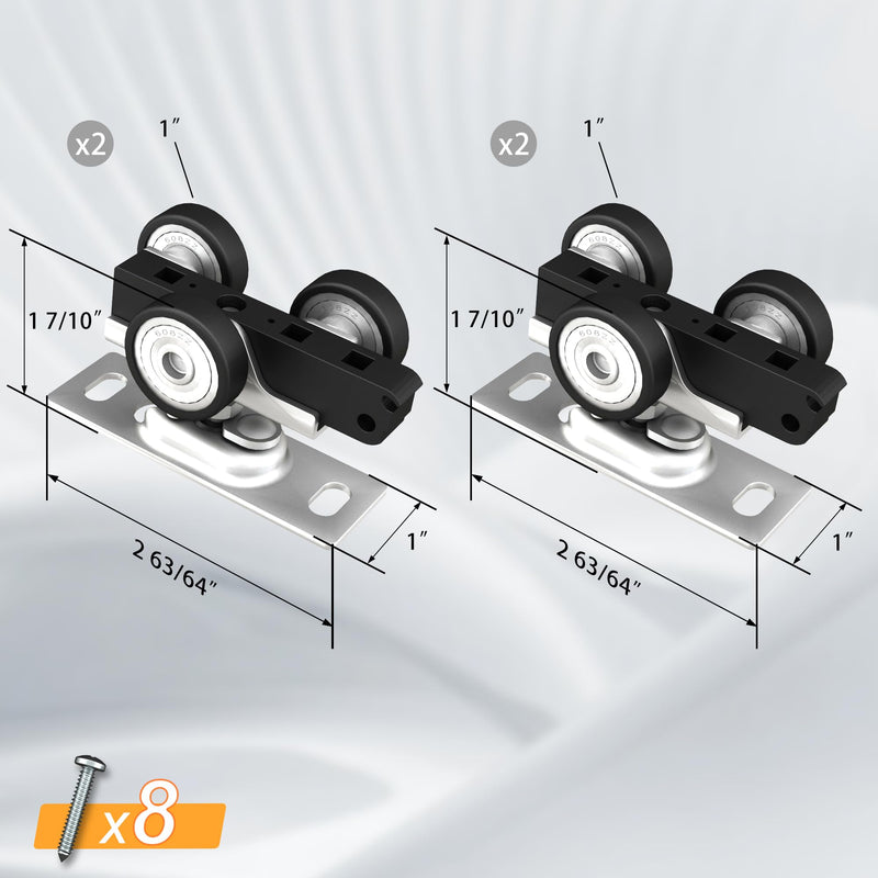 4 PCS Bypass Door Track Roller Kit, Sliding Wardrobe Closet Door Hardware Top-Roller Kit with Screws,Slide Smoothly and Quietly 4