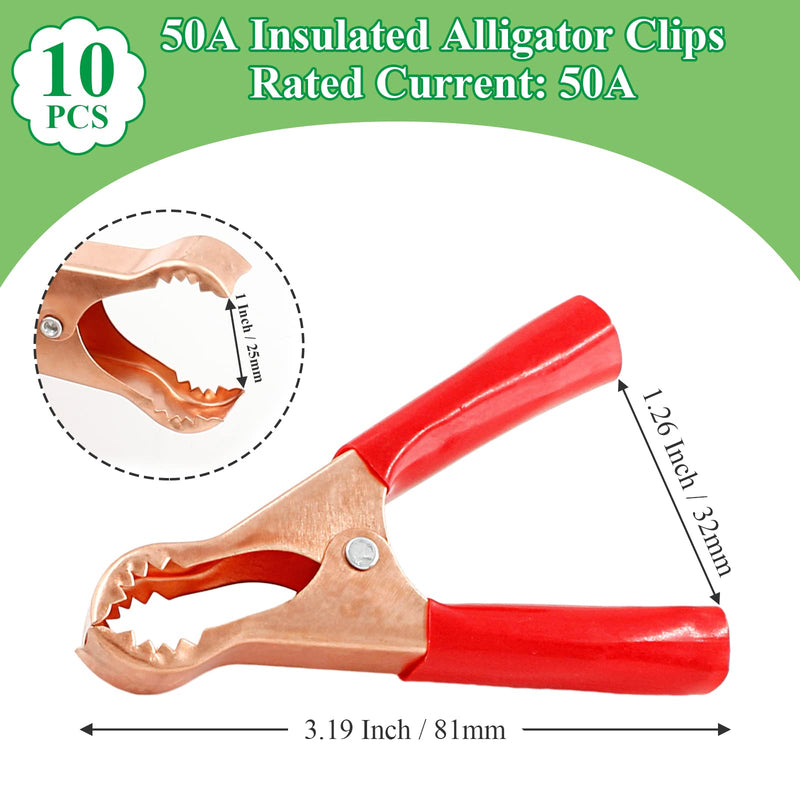 10Pcs 50A Insulated Alligator Clips Electrical Heavy Duty Alligator Clamps, Battery Replacement Cable Metal Spring Loaded Jumper Clips for Car Auto Vehicle Boat (Red & Black）